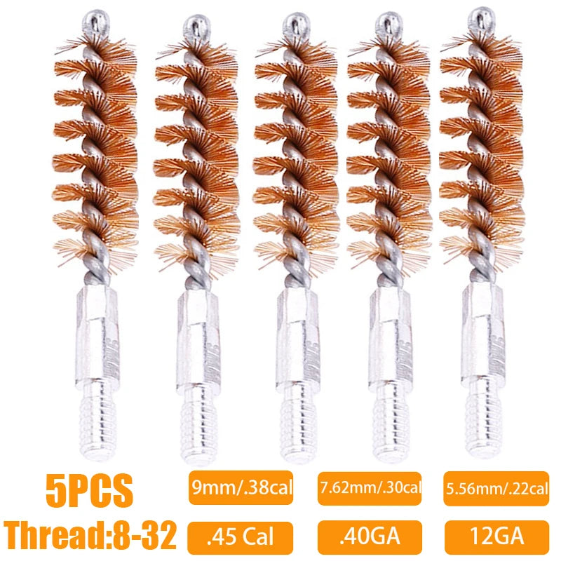5Pcs Gun Cleaning Brush Head Kit – 9mm, 5.56mm, 7.62mm, .45Cal, .40Cal, 12GA Bronze Brushes