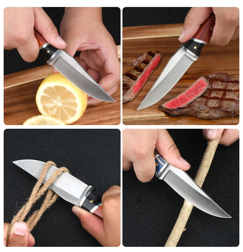 7.5-Inch Multi-Purpose Knife – Stainless Steel Blade & Coloured Wood Handle, Portable for Hunting