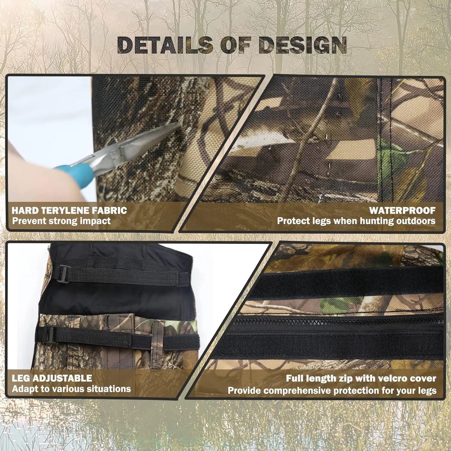 Camouflage Waterproof Leg Gaiters – Oxford Fabric Knee Covers with Straps for Hunting & Camping