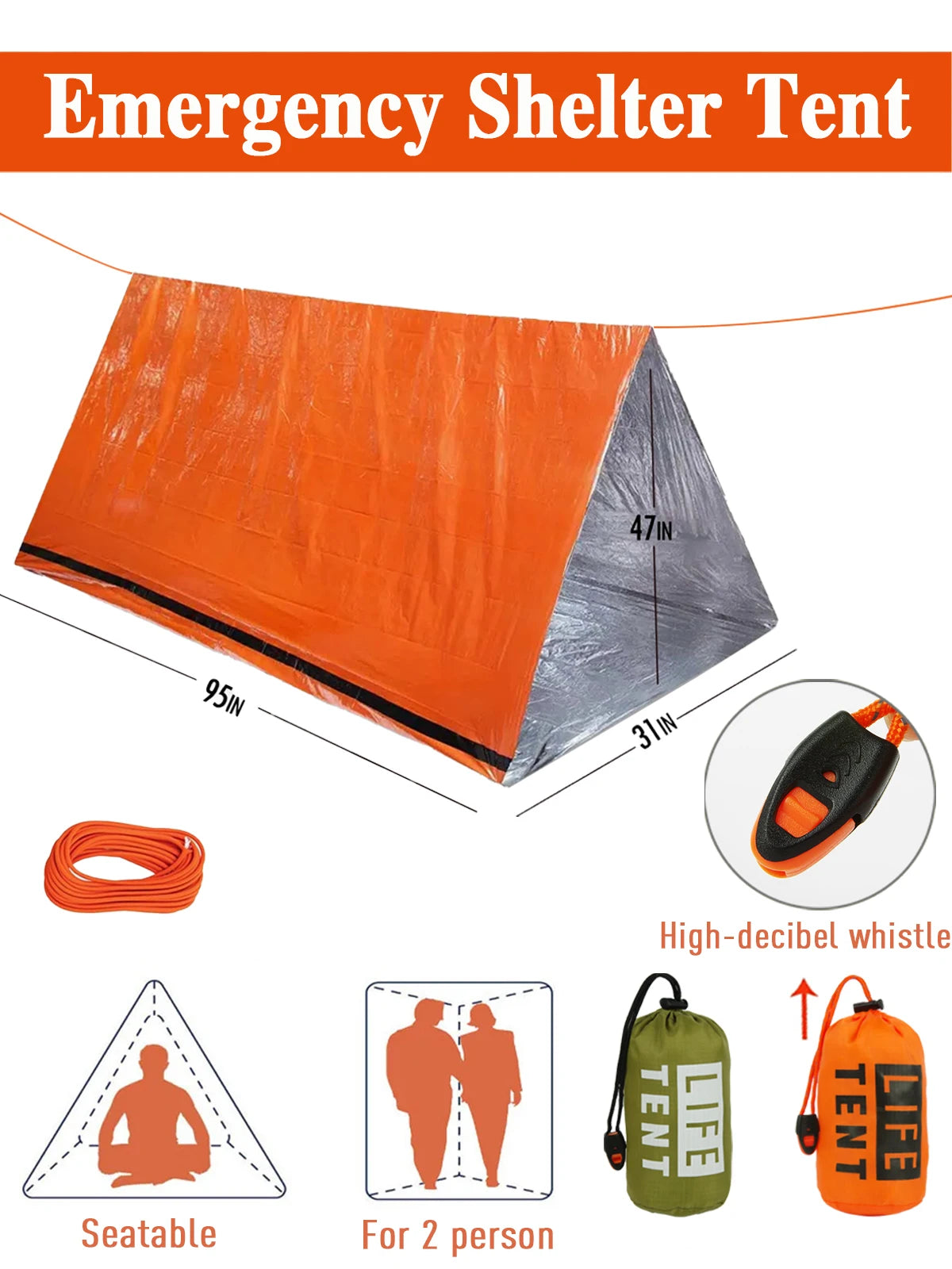 2-Person Waterproof Emergency Survival Tent for Camping and Disaster Relief