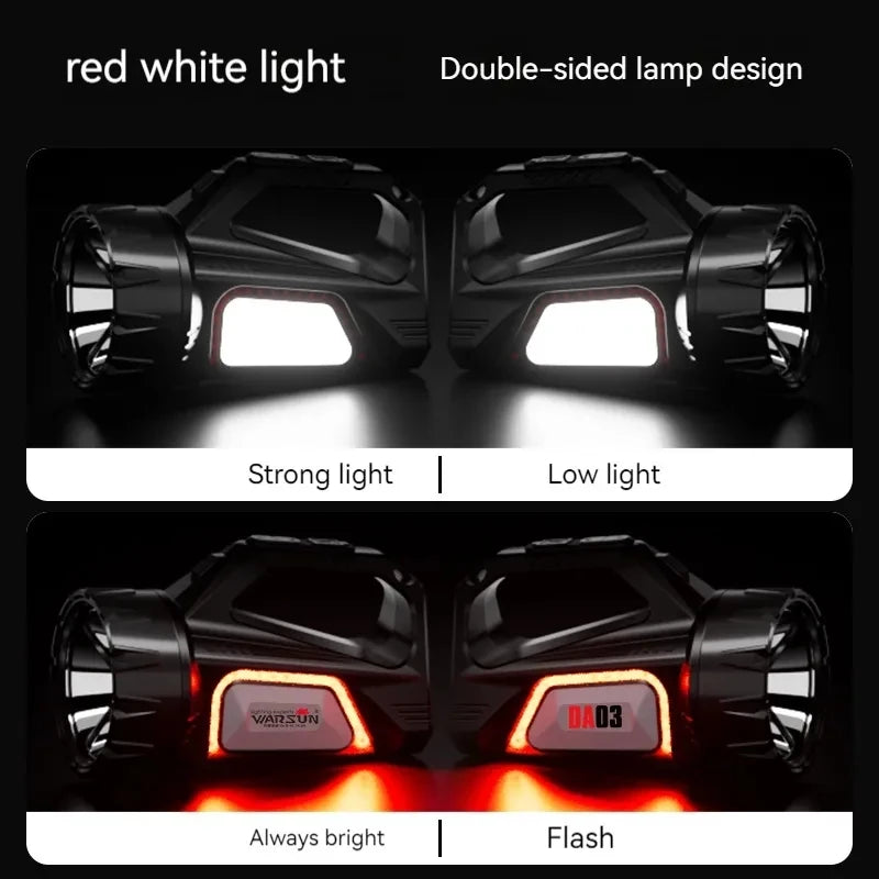 WARSUN DA03 USB & Solar Rechargeable LED Searchlight with COB Work Light and Red Flash Modes