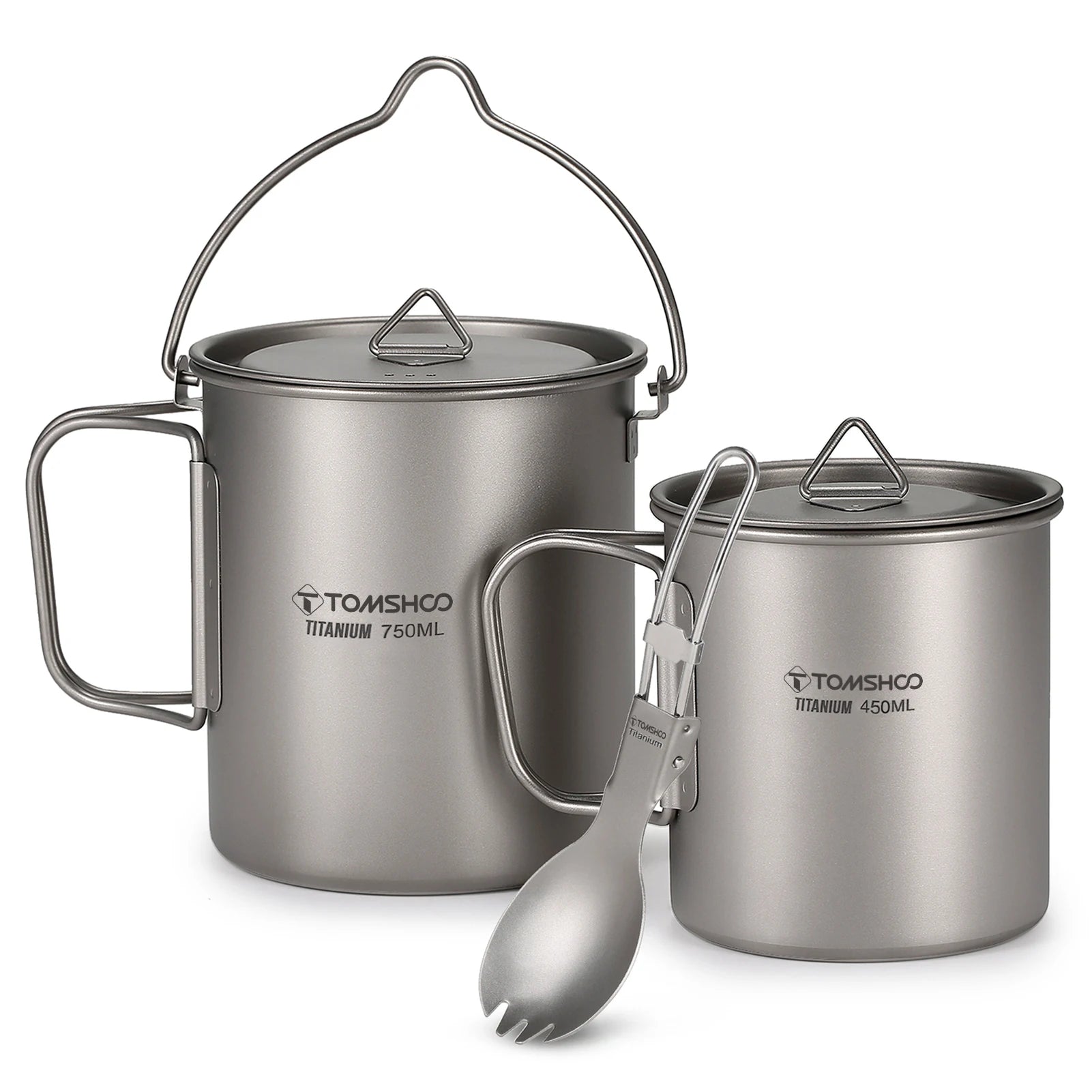 TOMSHOO 3-Piece Titanium Cookware Set – Ultralight Pot, Cup & Spork for Camping & Backpacking