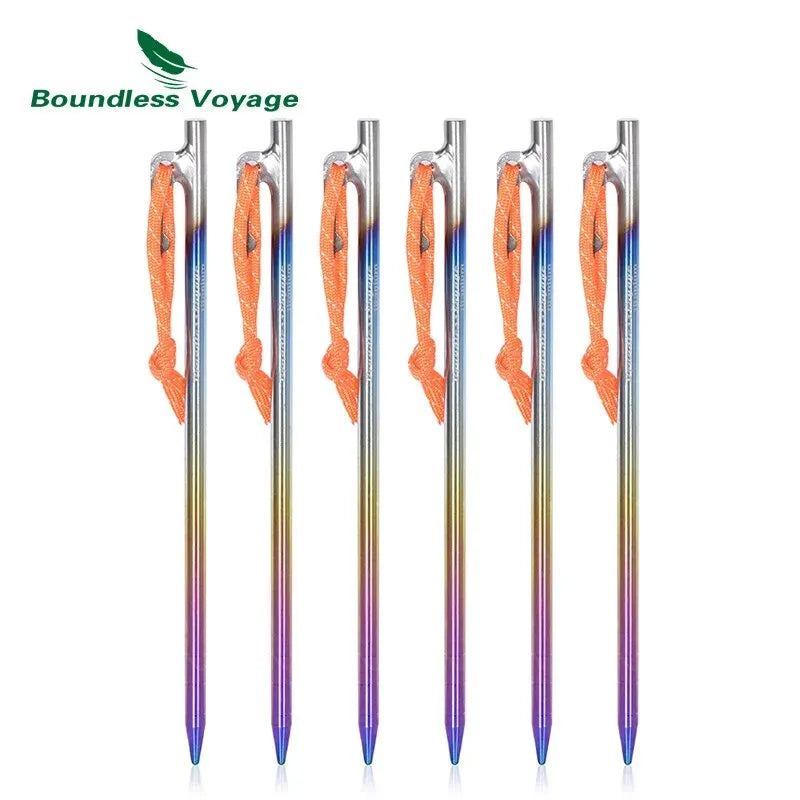 BOUNDLESS VOYAGE Heavy-Duty Titanium Tent Stakes – 6-Piece Ultralight Camping Peg Set
