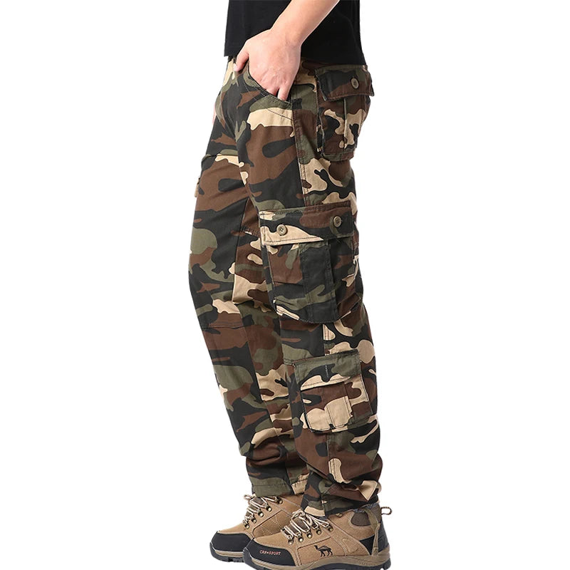 Men’s Tactical Camouflage Overalls – Multi-Pocket Cotton Cargo Work Pants for Fishing and Hunting