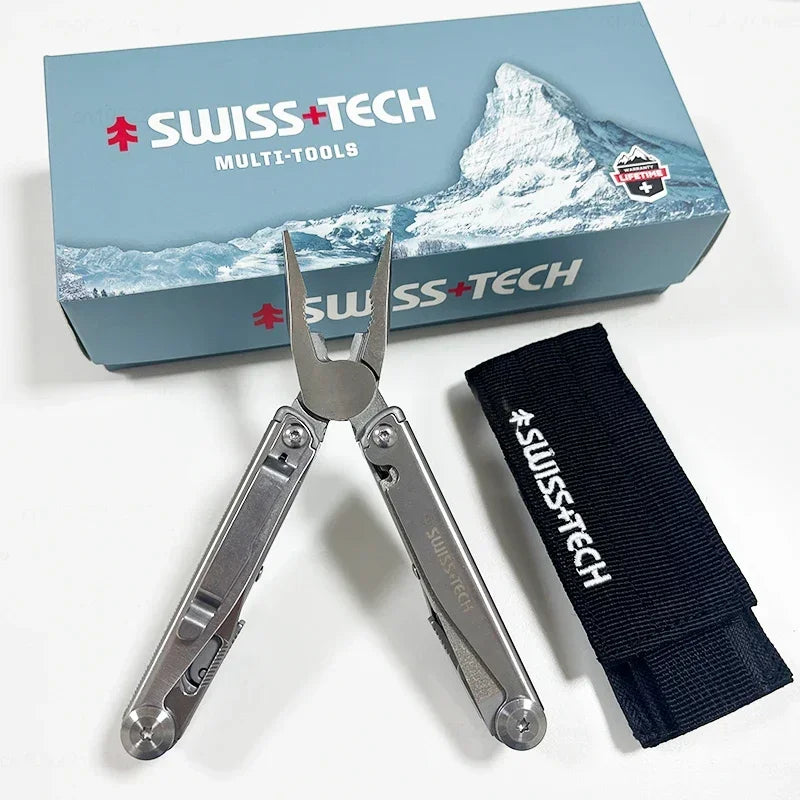 SWISS TECH 18-in-1 Multitool Pliers with Knife for EDC and Outdoor Use
