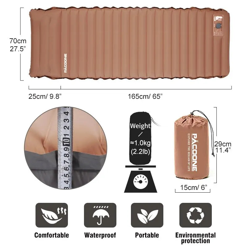 PACOONE Ultralight Self-Inflating Camping Mattress with Built-in Pump, 10CM Thick