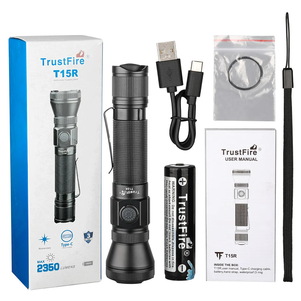 TRUSTFIRE T15R Tactical Flashlight – 2350 Lumens USB-C Rechargeable Torch