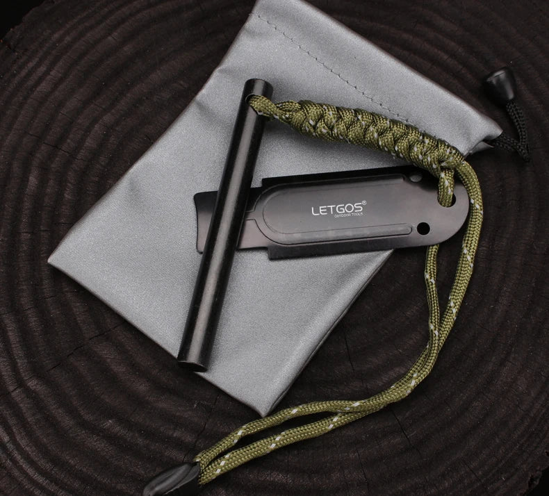 LETGOS Magnesium Ferro Rod Fire Starter with Umbrella Rope for Camping and Survival