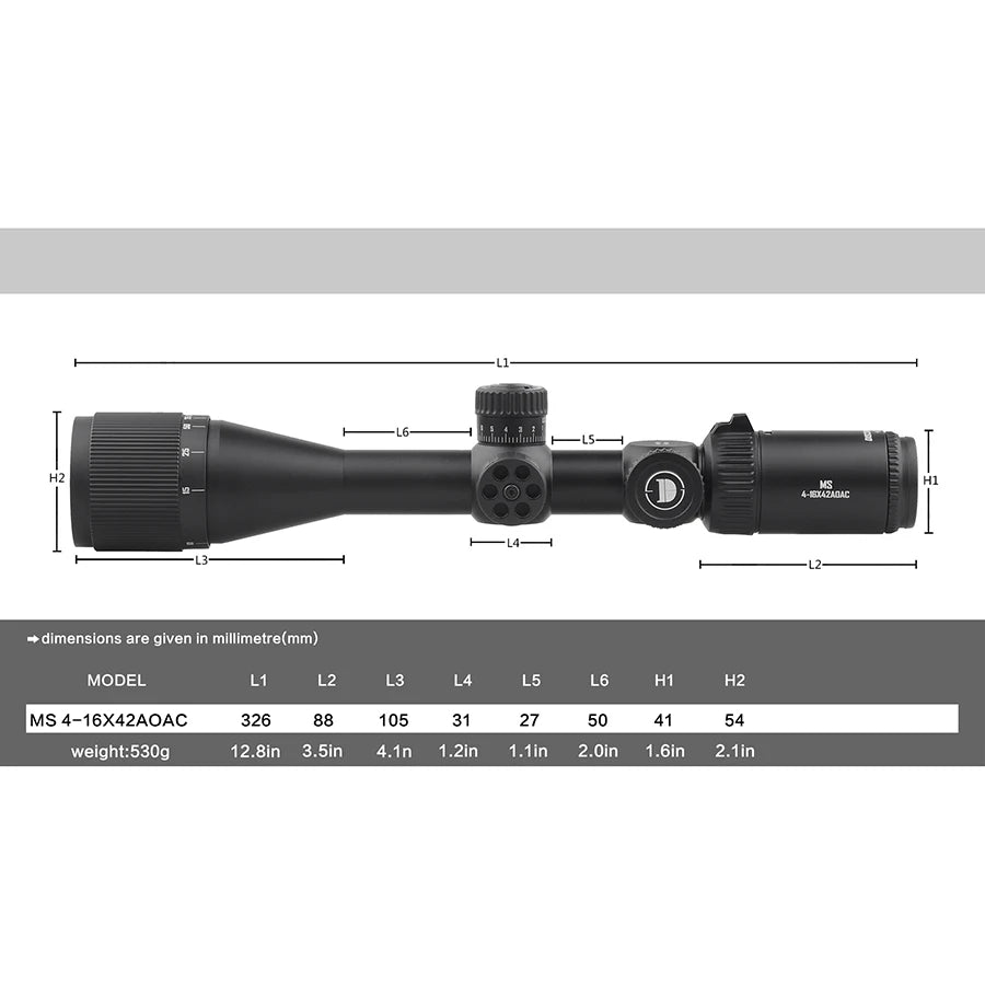 DISCOVERYOPT MS 4-16×42 AOAC Spring Riflescope - Illuminated Variable Scope with Glass Etched Reticle