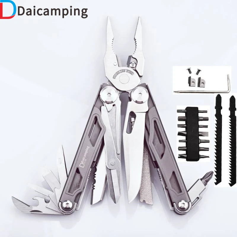 DAICAMPING DL30 Replaceable Part Multi-Tool with Pliers, Saw, Screwdrivers, and Folding Knife