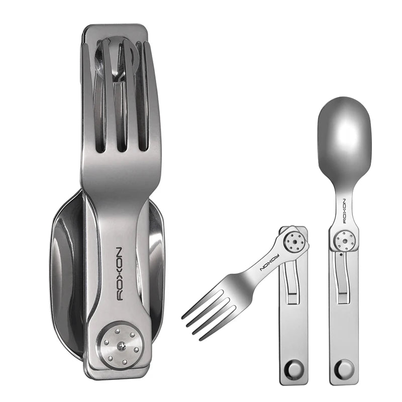 ROXON C2 Camping Utensil – 2-in-1 Detachable Folding Fork and Spoon