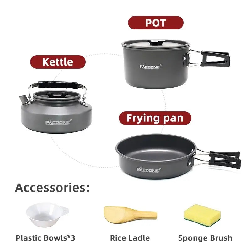 PACOONE Portable Camping Cookware Set for Outdoor Cooking