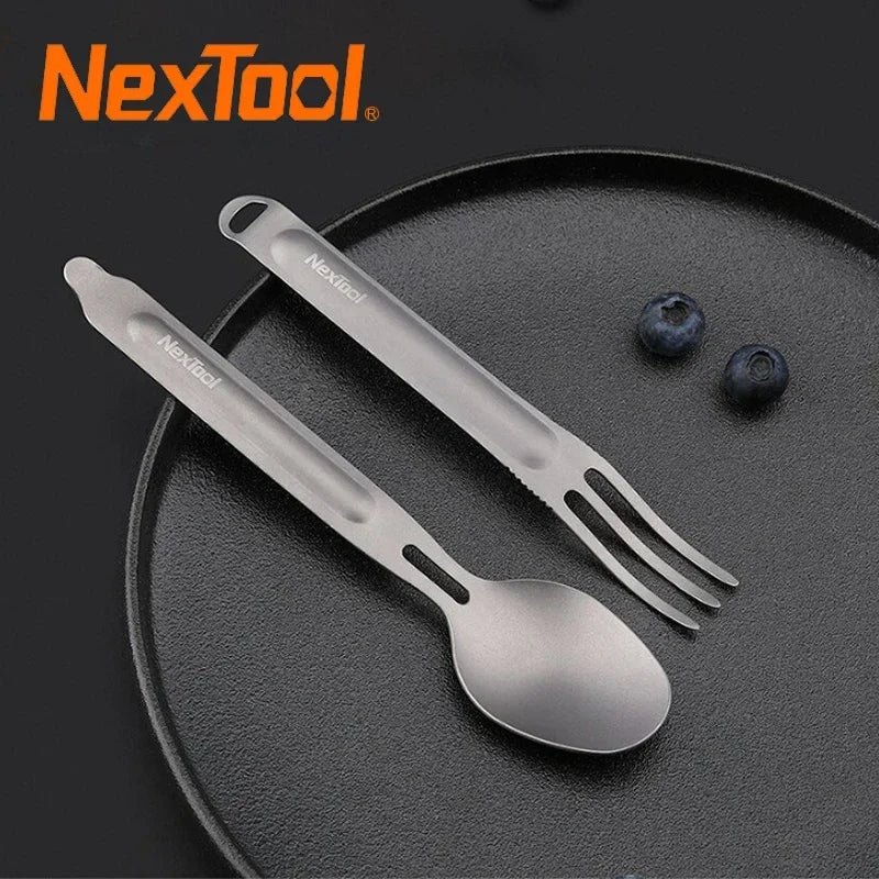 NEXTOOL Titanium Spoon and Spork Set for Camping and Outdoor Use