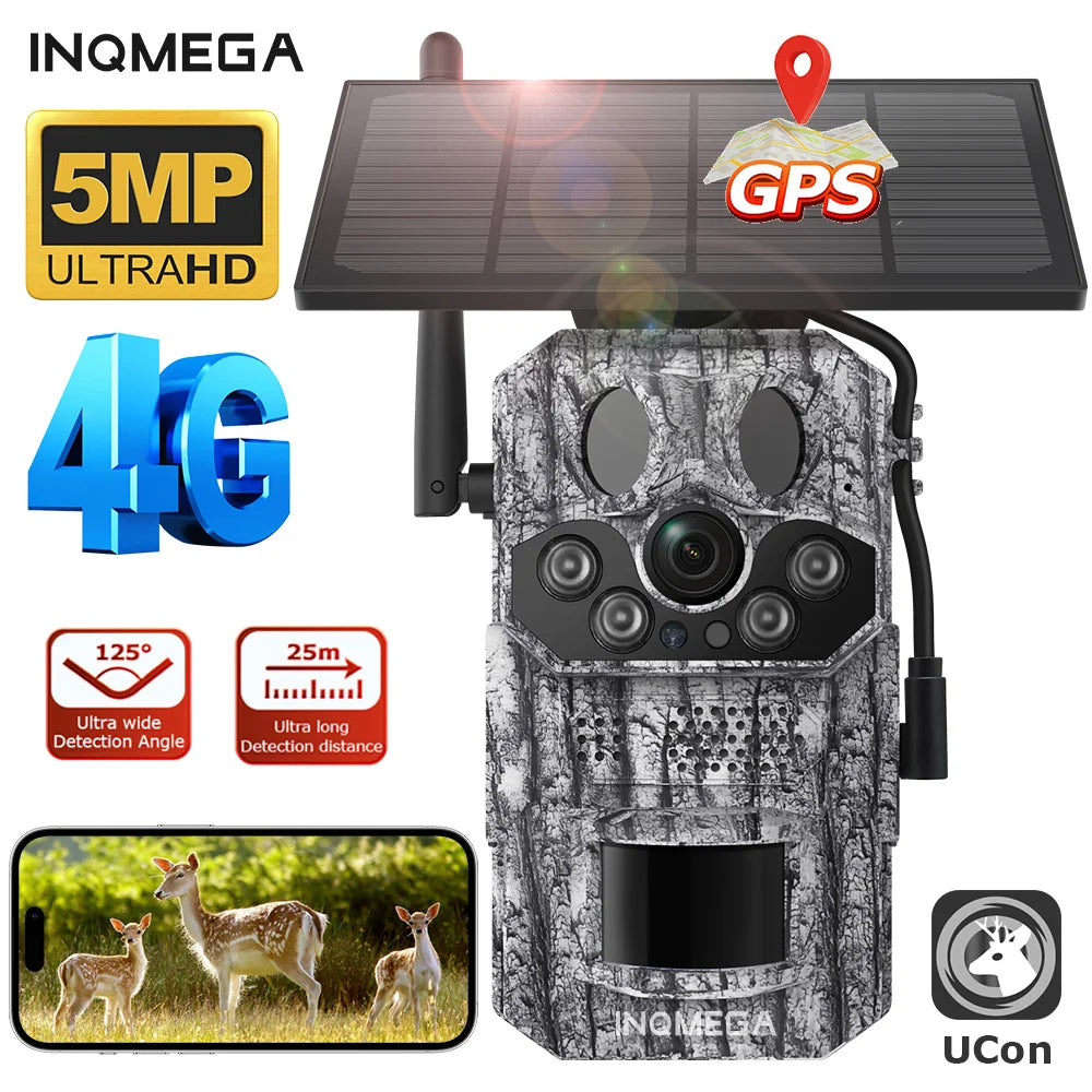 INQMEGA 5MP 4G 2K Trail Camera – PIR Motion Activated Night Vision Solar Hunting Cam