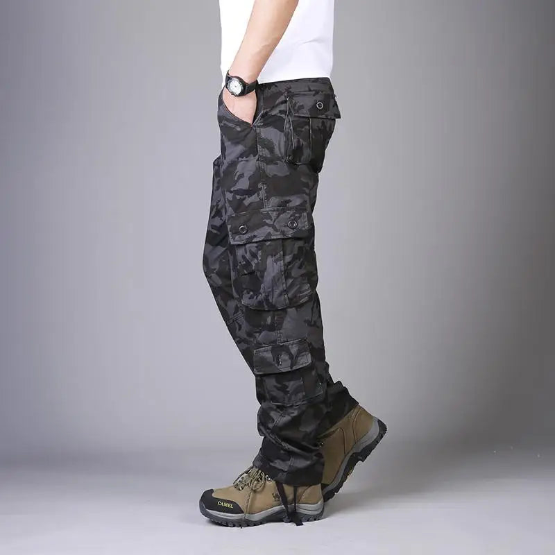 Men’s Tactical Camouflage Overalls – Multi-Pocket Cotton Cargo Work Pants for Fishing and Hunting