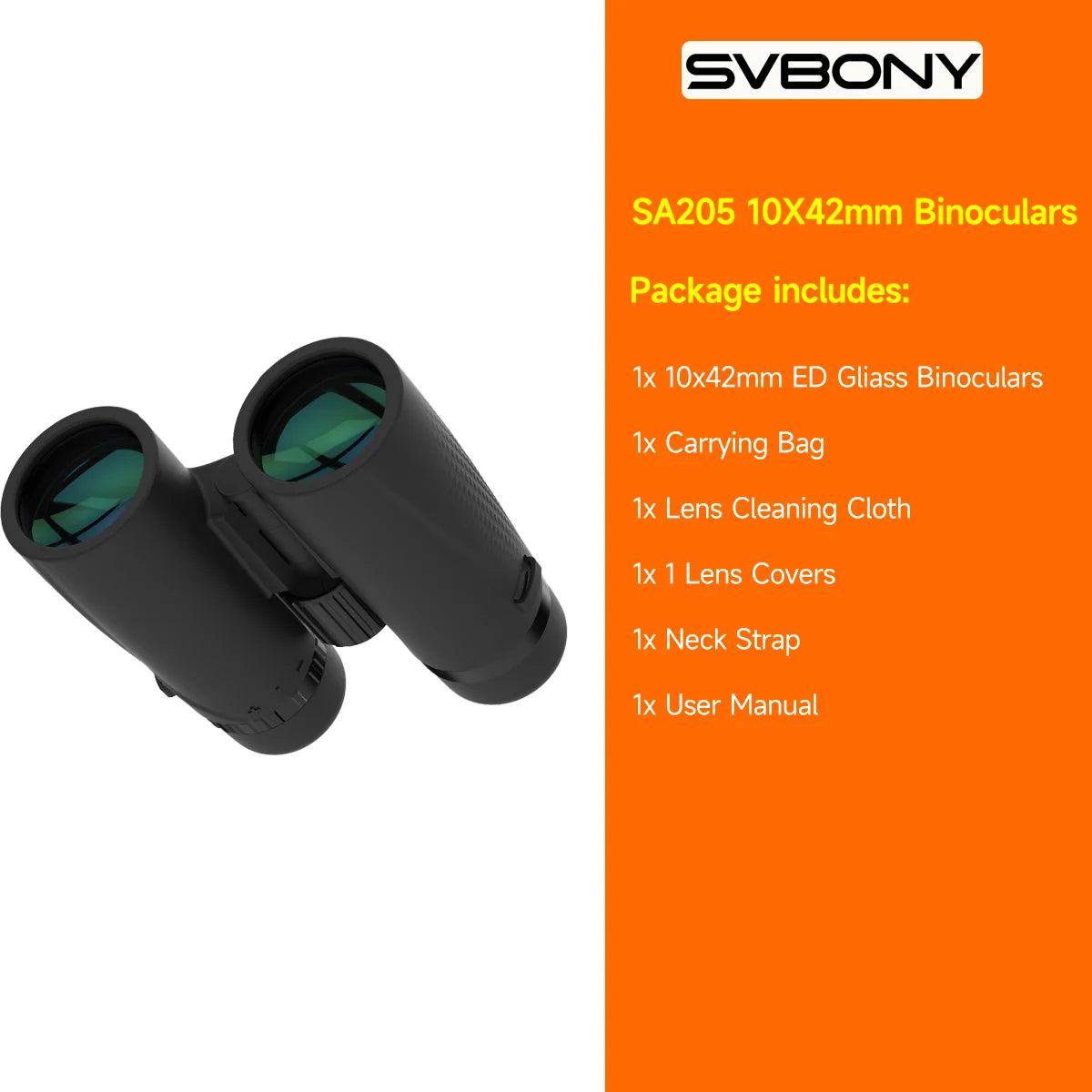 SVBONY SA205 8X42/10X42 ED Binoculars – Waterproof, Flat-Field Optics for Birdwatching & Stargazing
