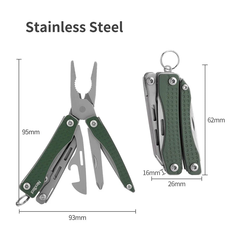 NEXTOOL Mini Flagship 10-in-1 Multitool in Red/Green with Pliers and Screwdrivers