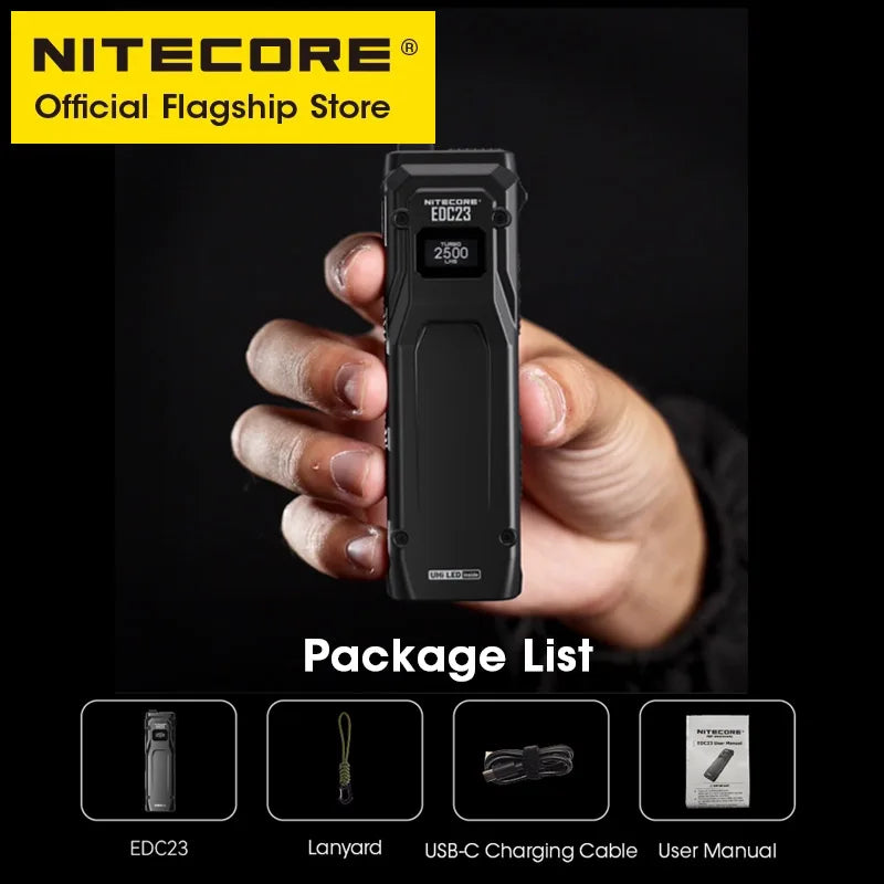 NITECORE EDC23 USB-C Rechargeable Flashlight 2500lm Slim Pocket Tactical Torch