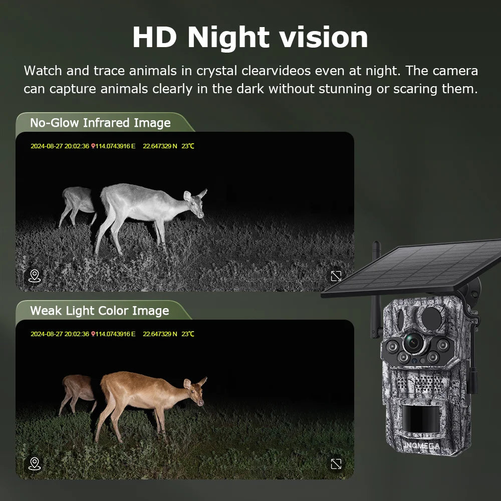 INQMEGA 5MP 4G 2K Trail Camera – PIR Motion Activated Night Vision Solar Hunting Cam
