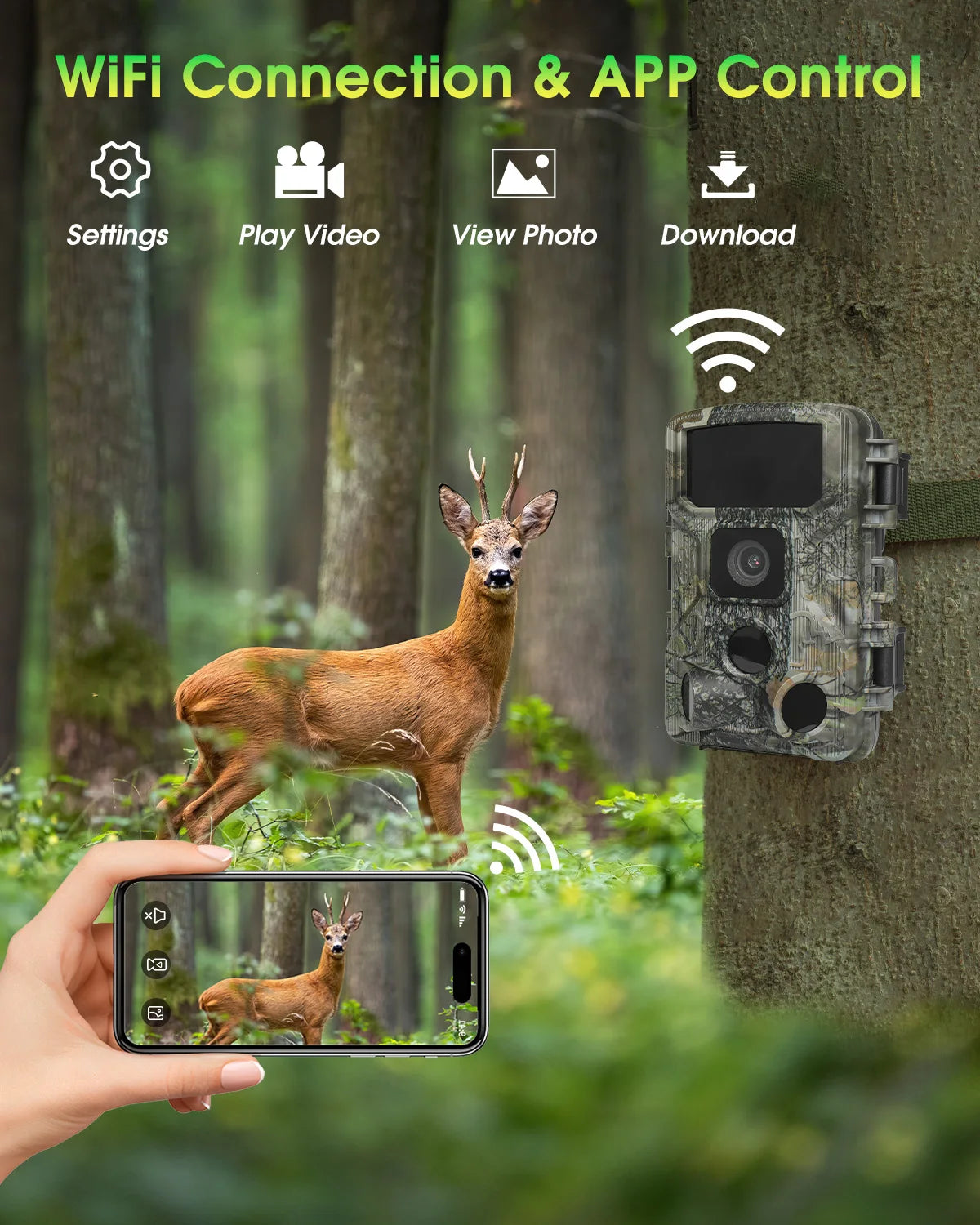 KJK 4K 48MP WiFi Trail Camera with Bluetooth, 0.05s Trigger & Night Vision