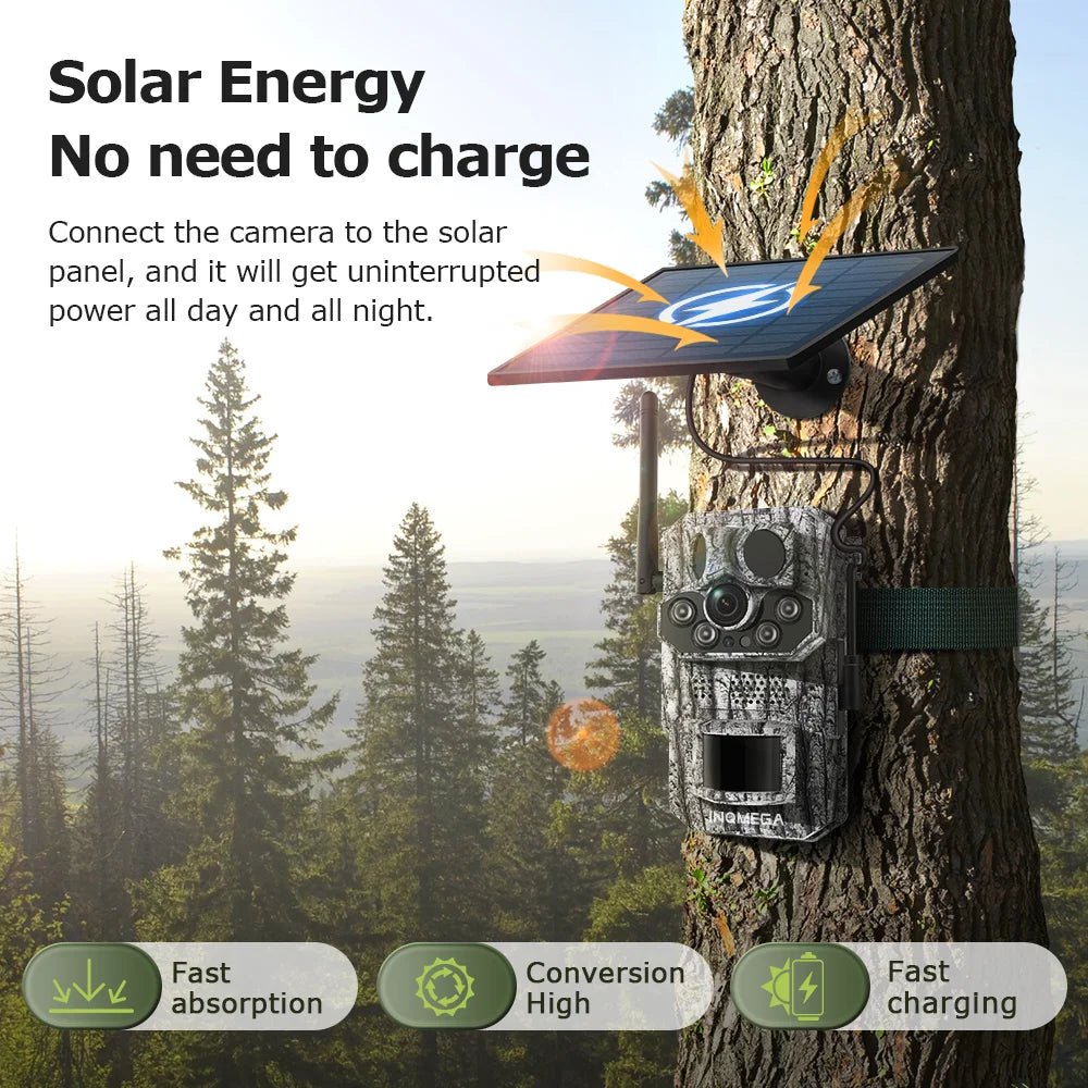 INQMEGA 5MP 4G 2K Trail Camera – PIR Motion Activated Night Vision Solar Hunting Cam