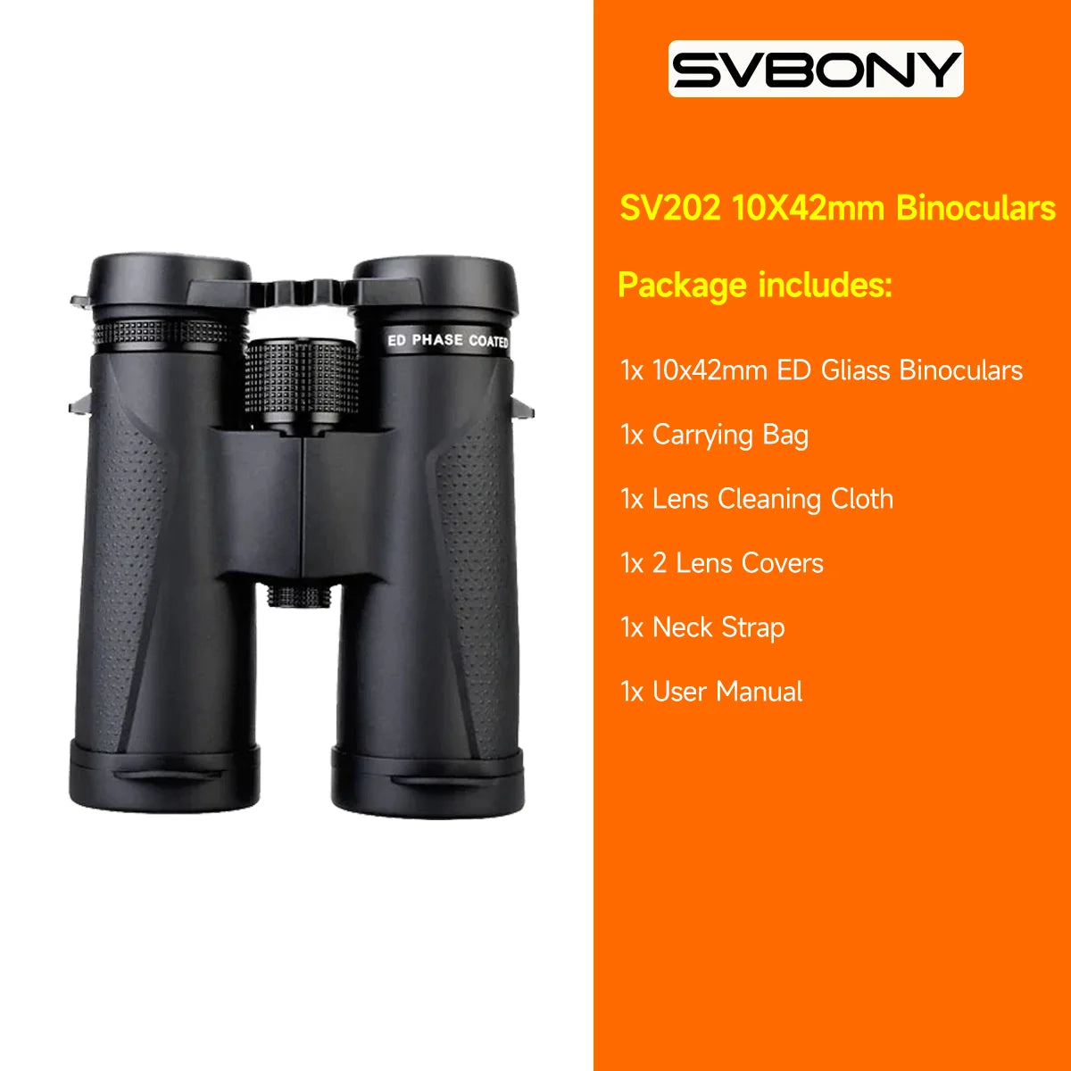SVBONY SV202 ED Binoculars – Waterproof BAK4 Optics for Birdwatching & Stargazing