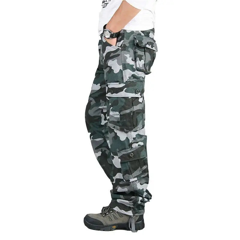 Men’s Tactical Camouflage Overalls – Multi-Pocket Cotton Cargo Work Pants for Fishing and Hunting