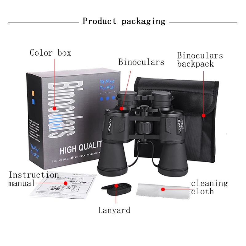LUXUN 20x50 HD Zoom Hunting Binoculars BAK4 Prism Wide Angle Telescope