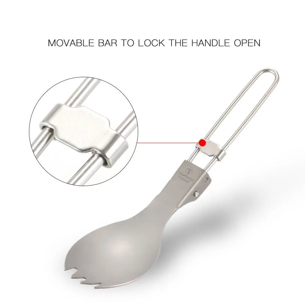 TOMSHOO Titanium Folding Spork – Ultralight 2-in-1 Camping Utensil for Outdoor & Travel