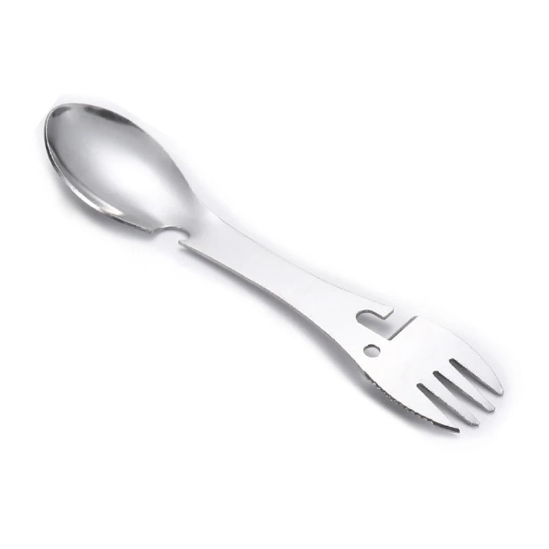 5 in 1 Stainless Steel Camping Multi-Tool Fork Spoon Bottle Opener