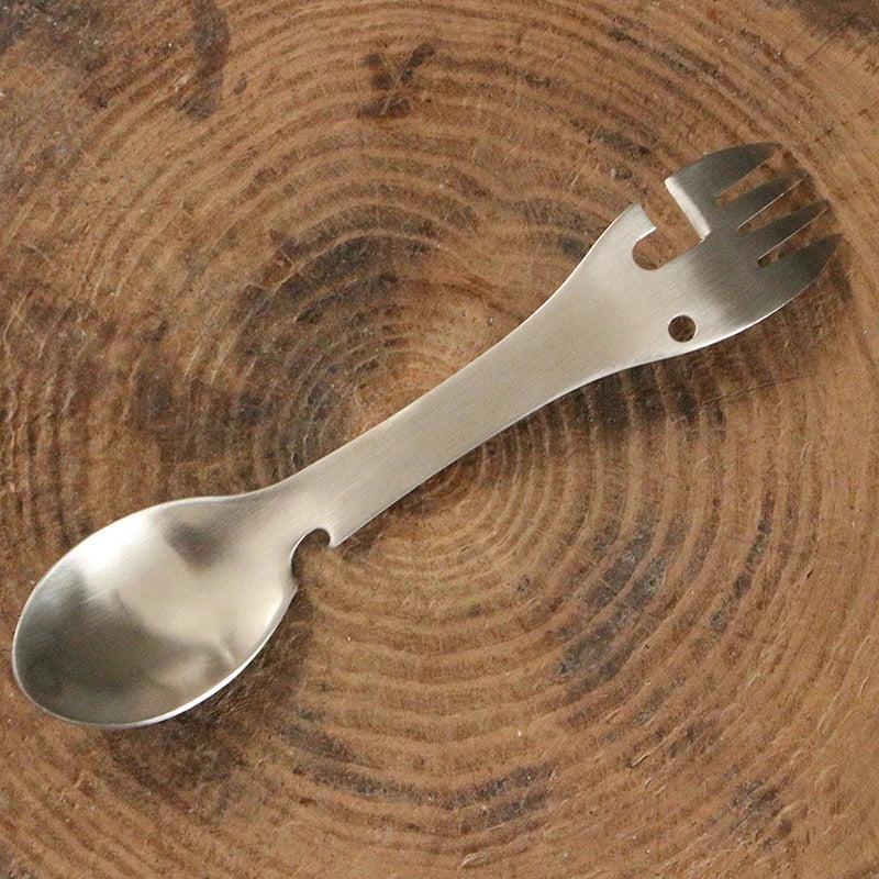 5 in 1 Stainless Steel Camping Multi-Tool Fork Spoon Bottle Opener