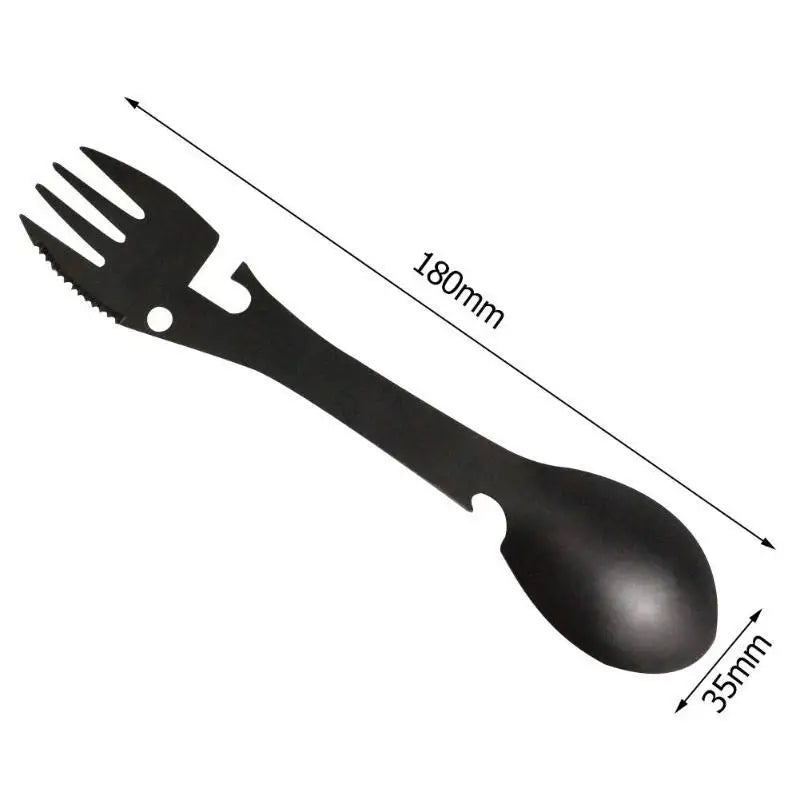 5 in 1 Stainless Steel Camping Multi-Tool Fork Spoon Bottle Opener