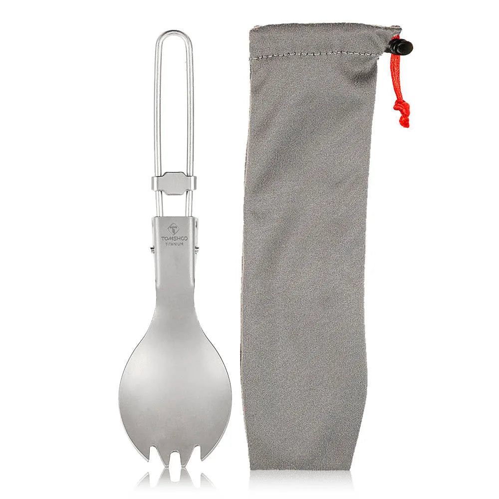 TOMSHOO Titanium Folding Spork – Ultralight 2-in-1 Camping Utensil for Outdoor & Travel