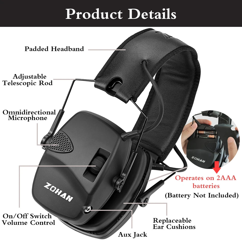 ZOHAN Electronic Shooting Ear Protection – Sound Amplification Anti-Noise Earmuffs