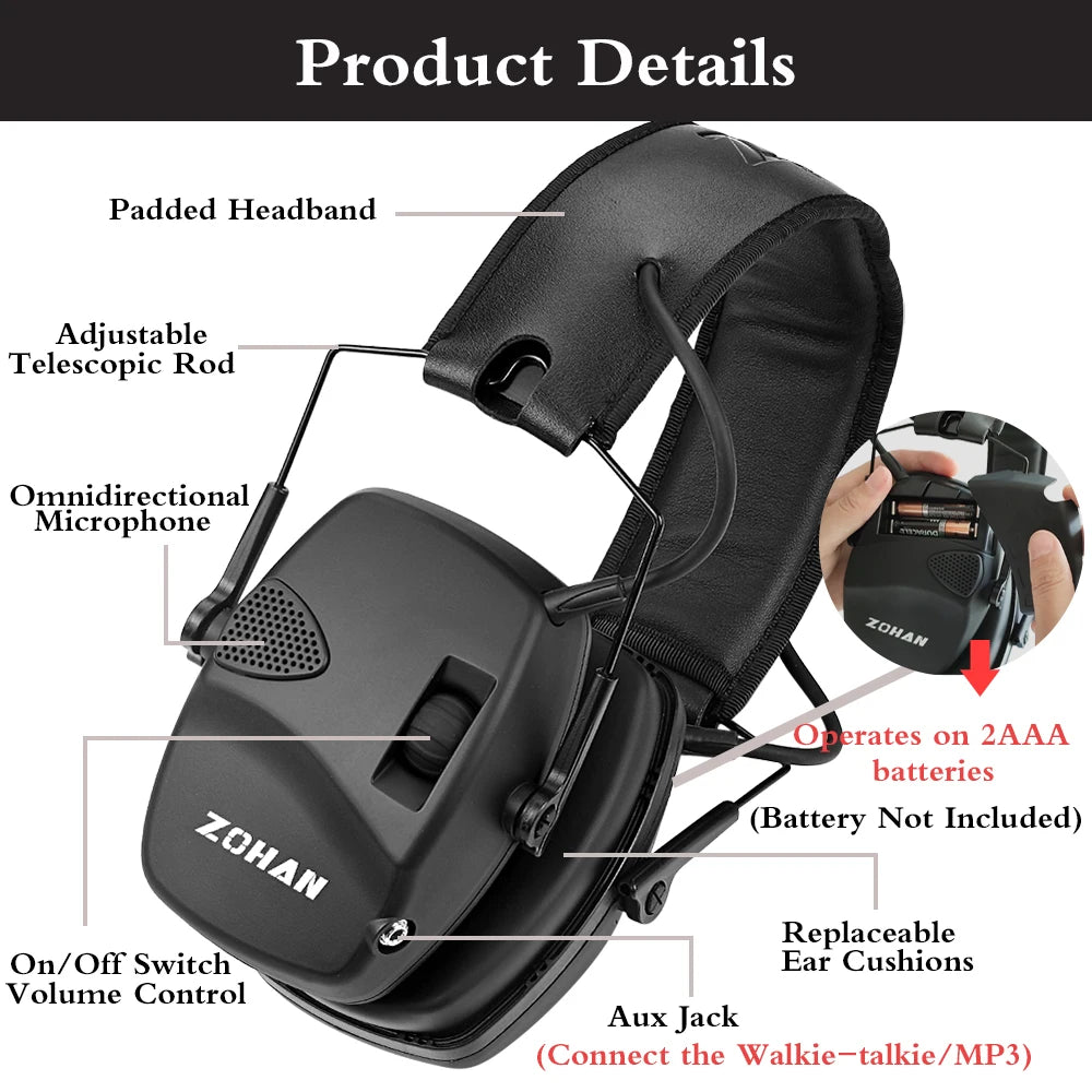 ZOHAN Electronic Shooting Earmuffs Noise Reduction Ear Protection for Hunting and Shooting