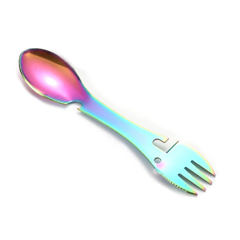 5 in 1 Stainless Steel Camping Multi-Tool Fork Spoon Bottle Opener