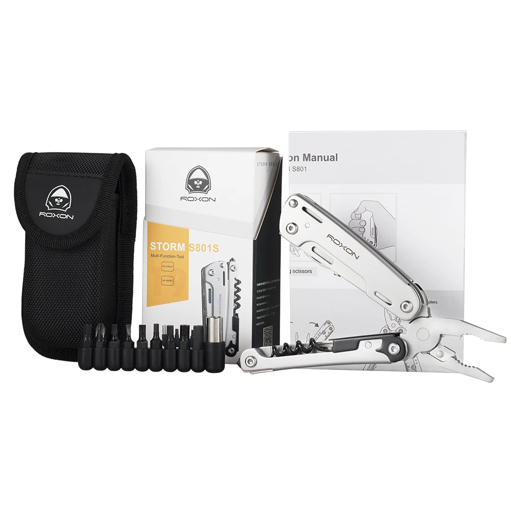 ROXON S801S 16-in-1 Multi-Tool with Pliers, Pocket Knife, and Screwdriver Set for Camping and Survival