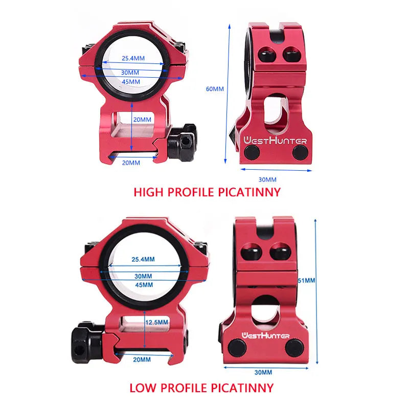 WESTHUNTER Universal Tactical Rifle Scope Mounts – Dual Rings for 25.4MM/30MM Scopes