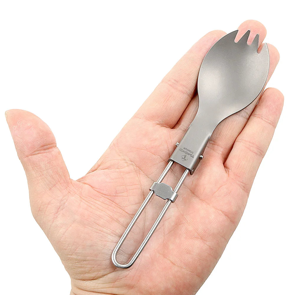 TOMSHOO Titanium Folding Spork – Ultralight 2-in-1 Camping Utensil for Outdoor & Travel
