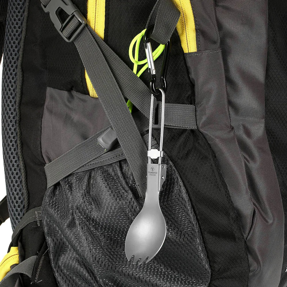 TOMSHOO Titanium Folding Spork – Ultralight 2-in-1 Camping Utensil for Outdoor & Travel