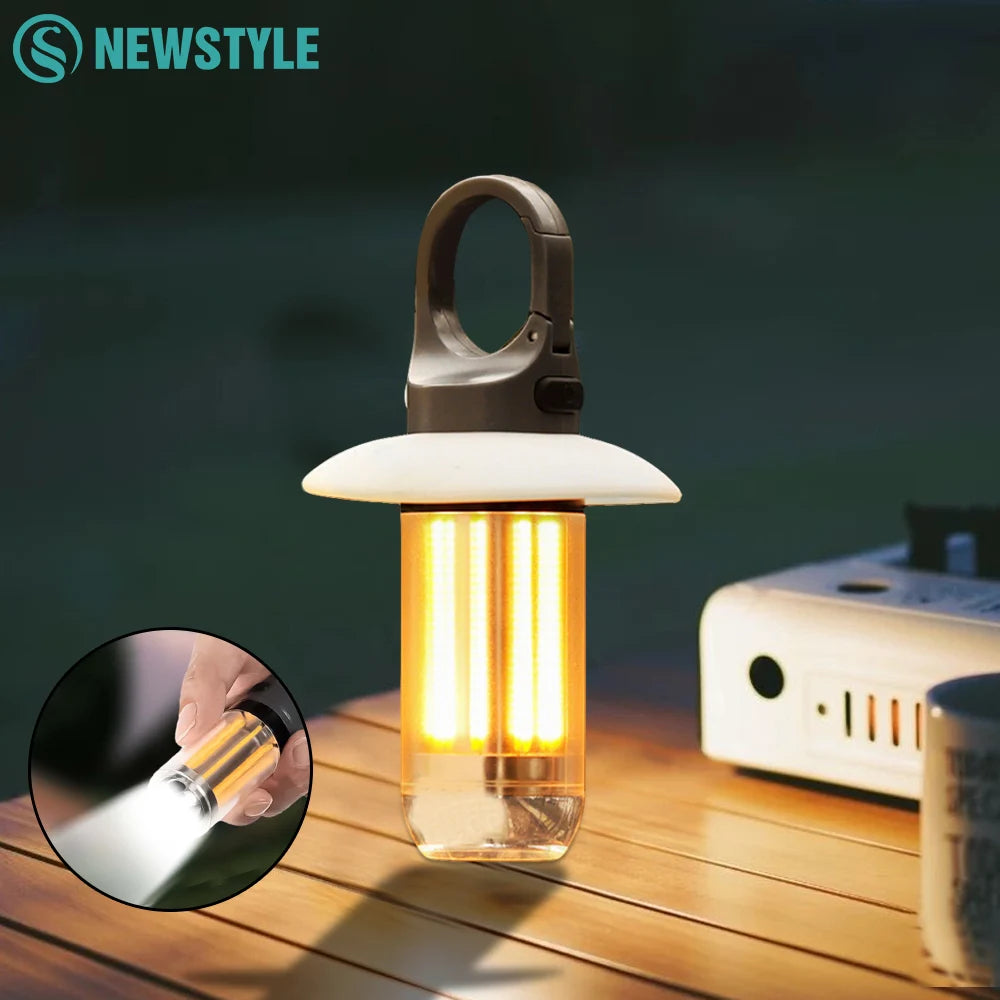 NEWSTYLE LED Rechargeable Camping Lantern - 5-Mode Portable Tent Light with Hanging Hook