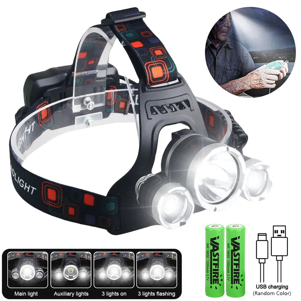 SOLARSTORM Multi-Colour LED Headlamp - Red/Green/White/UV Rechargeable Tactical Light