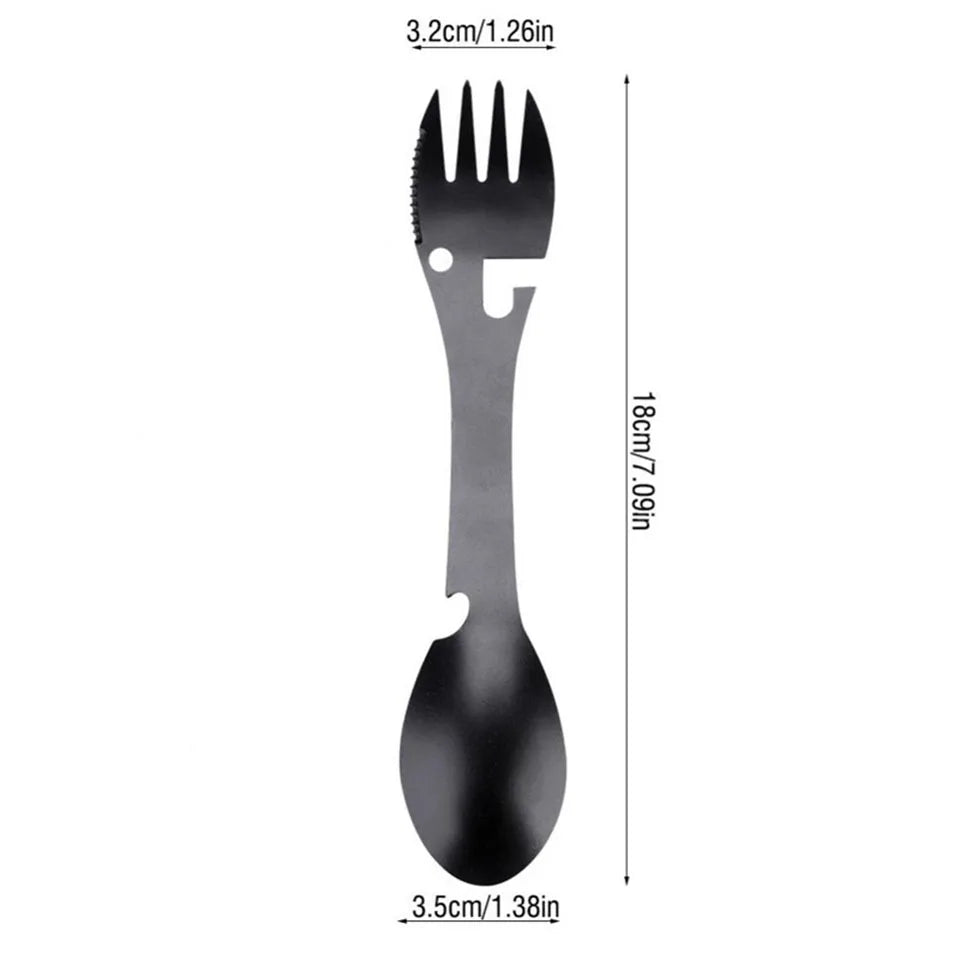 LISM 5-in-1 Camping Tableware Multi-Tool – Portable Stainless Steel Outdoor Eating Utensil