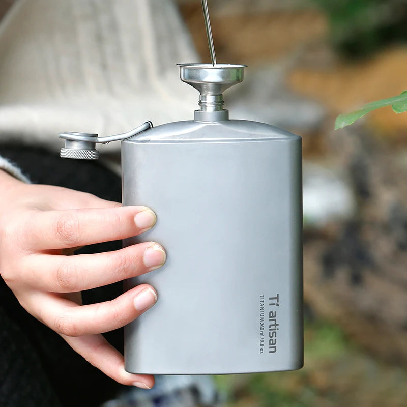 TIARTISAN 200ml/260ml Pure Titanium Hip Flask with Funnel for Outdoor Use