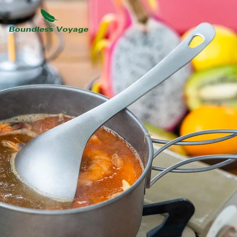 BOUNDLESS VOYAGE Titanium Deep-Bowled Ladle – Lightweight Cooking Spoon for Camping & Kitchen Use