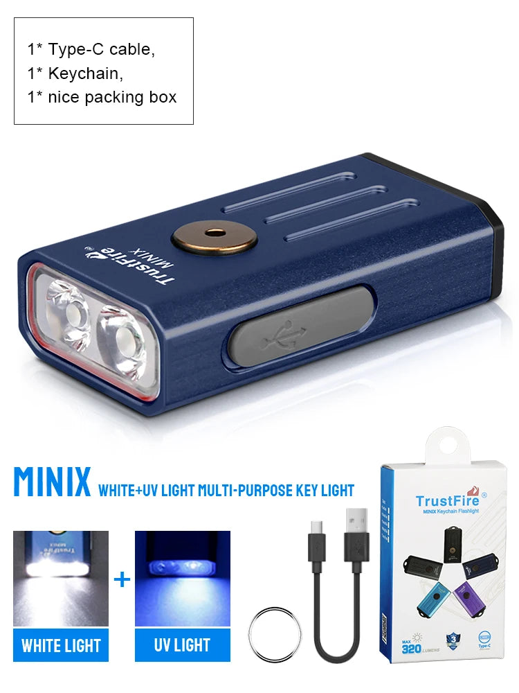 TRUSTFIRE MINIX Mini EDC Keychain Flashlight – 320LM Dual-Light USB-C Rechargeable