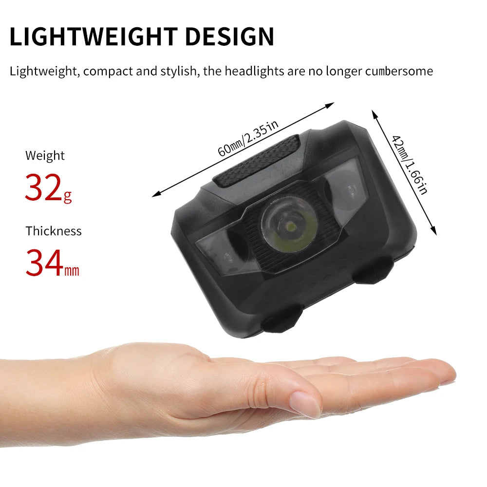 BORUIT 3W Mini Headlamp 400lm AAA Battery Red Light Waterproof Torch for Outdoors