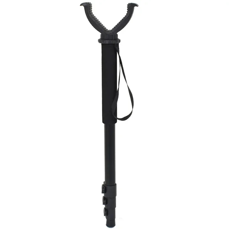 Aluminium Telescopic Hunting Stick – V Yoke Rotating Shooting Monopod with Shoulder Strap