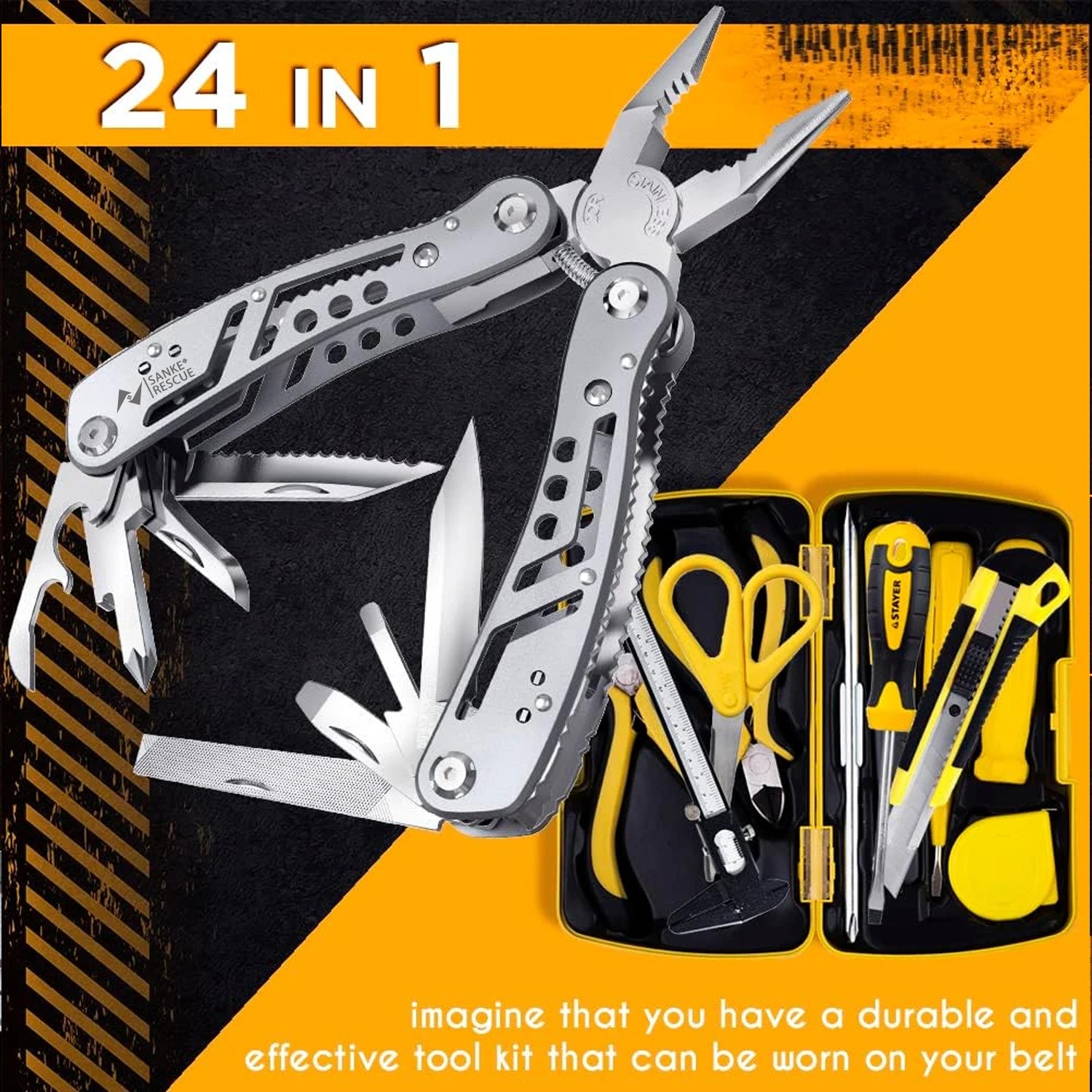 24-in-1 Heavy Duty Multitool with Pliers and Knife for Camping and Survival