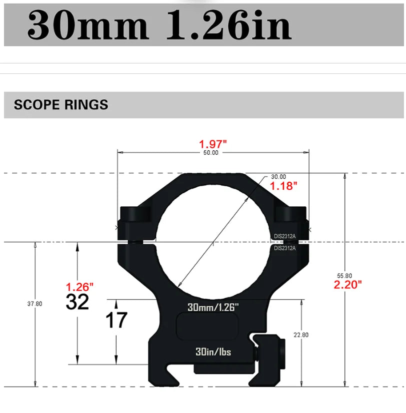 DISCOVERYOPT 7075 Series Aluminium Scope Rings - Medium Profile 34mm Mount for Picatinny Rail